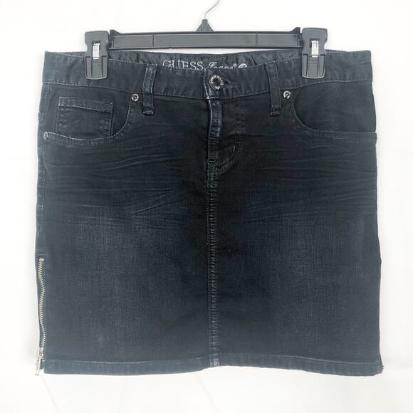 Guess Jeans 5-Pocket Black Washed Denim Skirt Size 26 - Picture 1 of 10